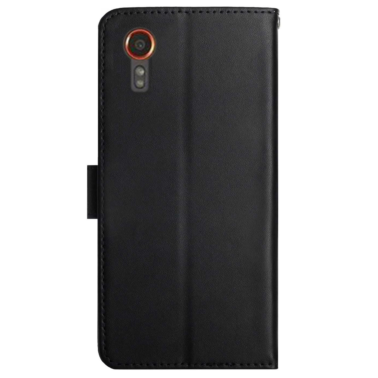 HT02 For Samsung Galaxy Xcover7 Genuine Cow Leather Phone Case Wallet Flip Cover - Black HT02 For Samsung Galaxy Xcover7 Genuine Cow Leather Phone Case Wallet Flip Cover - Black